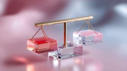 Gold and glass balance scale weighs ai ethics and regulation. thoughtful comparison exploring future justice law and technological accountability for balanced decision