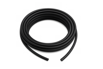 Black electrical wire roll, flexible plastic cable spool, and insulated power cord. Object on a transparent background