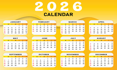 2026 calendar design with colorful background, annual planner template