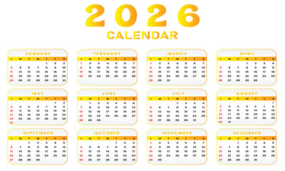 2026 calendar design with colorful background, annual planner template