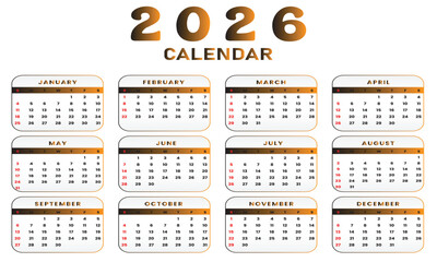 2026 calendar design with colorful background, annual planner template