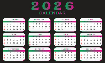 2026 calendar design with colorful background, annual planner template
