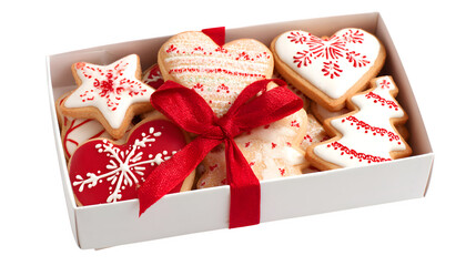 Christmas cookies in a gift box, isolated on transparent background