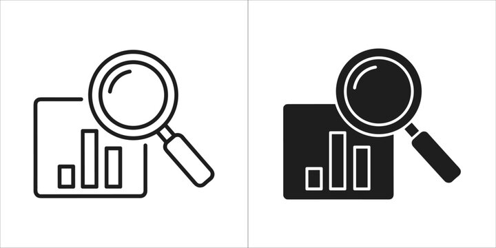 Magnifying glass over bar chart icon