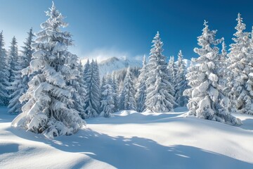 Obraz premium A snow-covered landscape nature forest trees.
