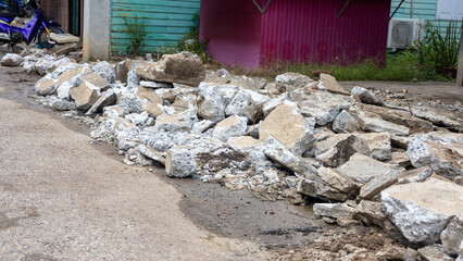 Pile of concrete debris from road demolition.