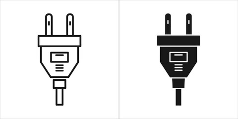 Fototapeta premium Set of two electrical plugs, one outlined and one solid black