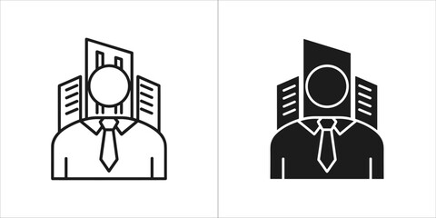 Business person with buildings for a head