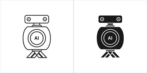 Artificial intelligence camera icon in outline and solid black