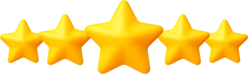 Five gold star review rating in 3d render