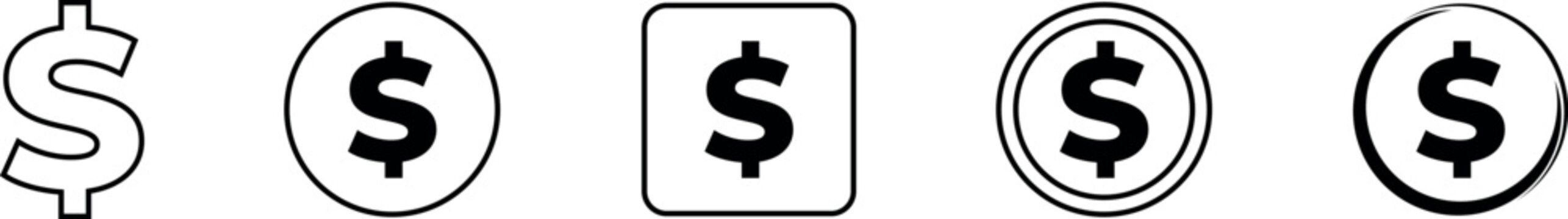 american dollar sign icon set. american currency icon. dollar icon for app, ui, website and logo. payment symbol. dollar coin. simple black dollar icon. vector illustration on transparent background 