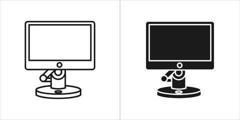 Set of two icons representing a computer monitor, one in outline and one in solid black