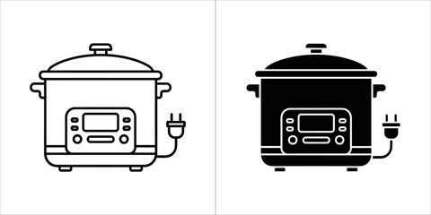 Set of two icons representing a slow cooker, one in outline and one in solid black