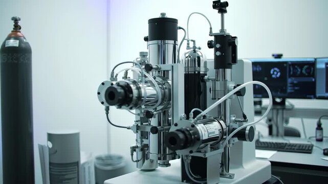 Transmission Electron Microscope in a Brightly Lit White Research Lab