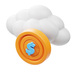 3D Rendered Detailed Cloud Coin with Dollar Sign Icon Illustration