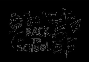 Realistic math chalkboard background illustration
