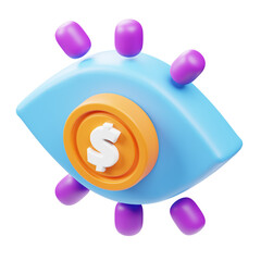 Isometric Finance Surveillance Icon, Dollar Sign Coin Inside 3D Eye