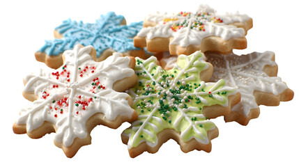 Decorated Snowflake Sugar Cookies, isolated on transparent background