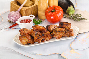 Grilled pork neck meat shashlik