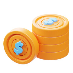 3D Rendered Stack of Gold Coins with Blue Dollar Sign Isolated