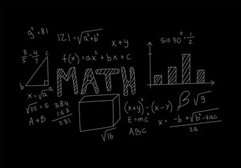 Realistic math chalkboard background illustration