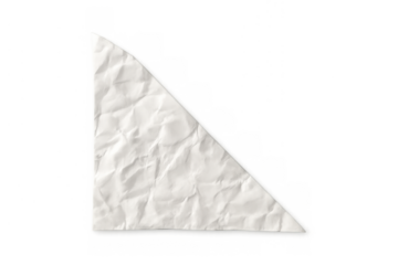 Crumpled white paper triangle creating a texture background element with transparent alpha channel