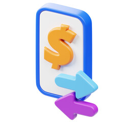 Isometric Cartoon Dollar Sign on Mobile Device Transfer Arrows Illustration