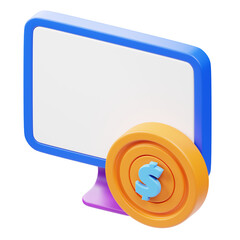 Isometric Rendered Monitor with Dollar Coin Digital Transaction Illustration
