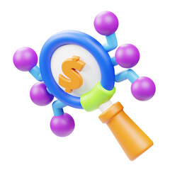 Playful 3D Dollar Sign Magnifying Glass with Connected Nodes Illustration