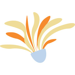 Abstract Feathered Shuttlecock With Orange and Yellow Plumes on a Light Blue Base Against a Transparent Background