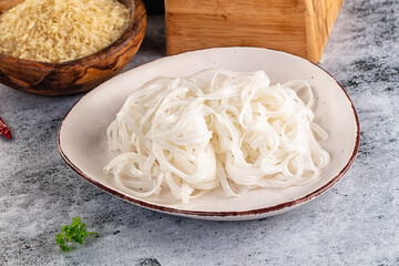 Boiled asian rice pho noodles