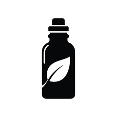Black silhouette of a bottle with a leaf icon white