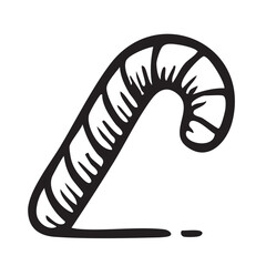 Hand Drawn Candy Cane Illustration with Curved Shape and Striped Pattern