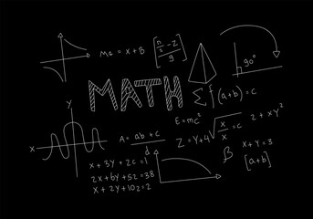 Realistic math chalkboard background illustration