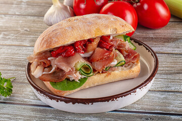 Ciabatta with cured parma and tomato