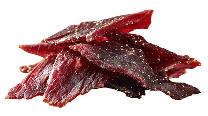 Hand-Painted Beef Jerky Strips: Savory Dried Meat Snacks On White Background
