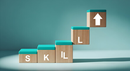 Skill Development & Growth: Staircase of Wooden Blocks Spelling SKILL