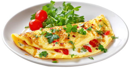 Omelet with parsley, cherry tomatoes, and copyspace

