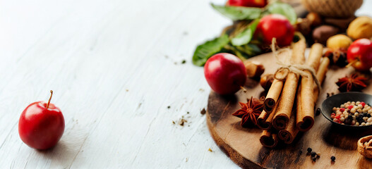 Autumn harvest ingredients with cinnamon and berries