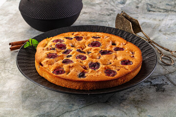 Crust homemade pie with plums