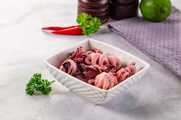 Marinated canned mini baby octopus