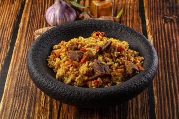 Asian traditional pilaf with beef