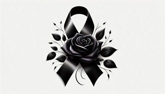 Black silk ribbon with black roses, a symbol of mourning