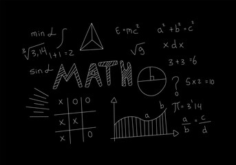 Realistic math chalkboard background illustration