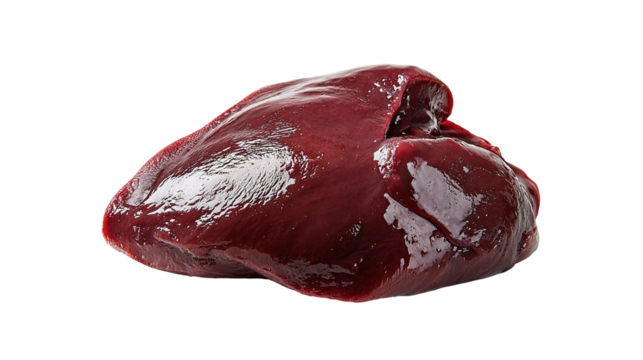 Raw pork liver, isolated on white background.