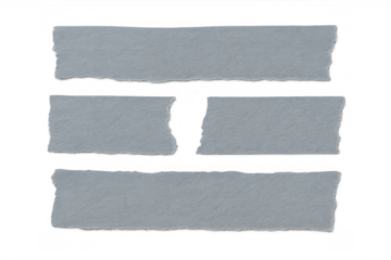 Adhesive tape strips with torn edges creating textured gray shapes on transparent background for design elements