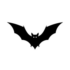 Black silhouette of a bat with wings spread wide, isolated on a, representing halloween and spooky themes
