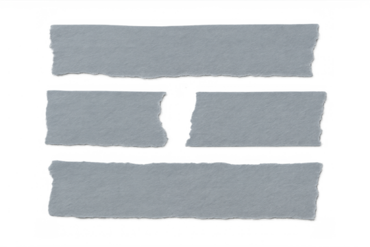 Adhesive tape strips with torn edges creating textured gray shapes on transparent background for design elements - Powered by Adobe