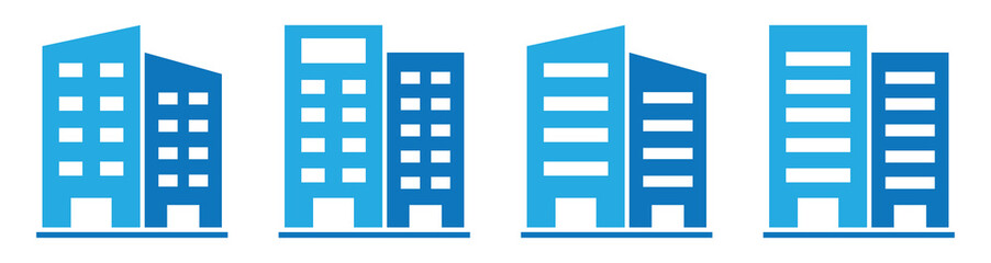 Office, hotel, city buildings set icon, vector illustration