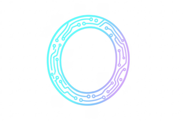 Digital circuit board ring with gradient colors on transparent background